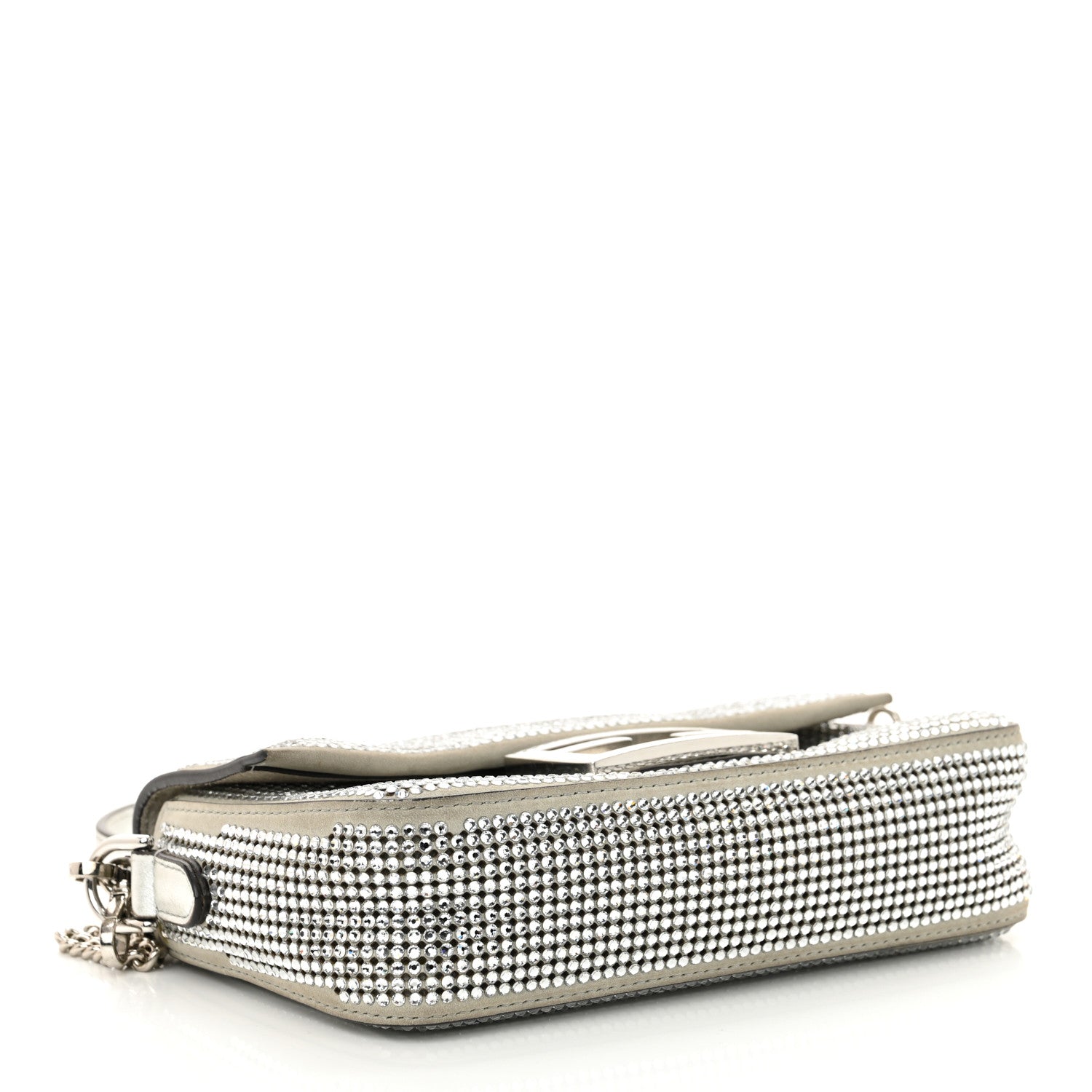 Fendi Crystal Vitello Laminato Mini Baguette Crystal Argento 4 of 14