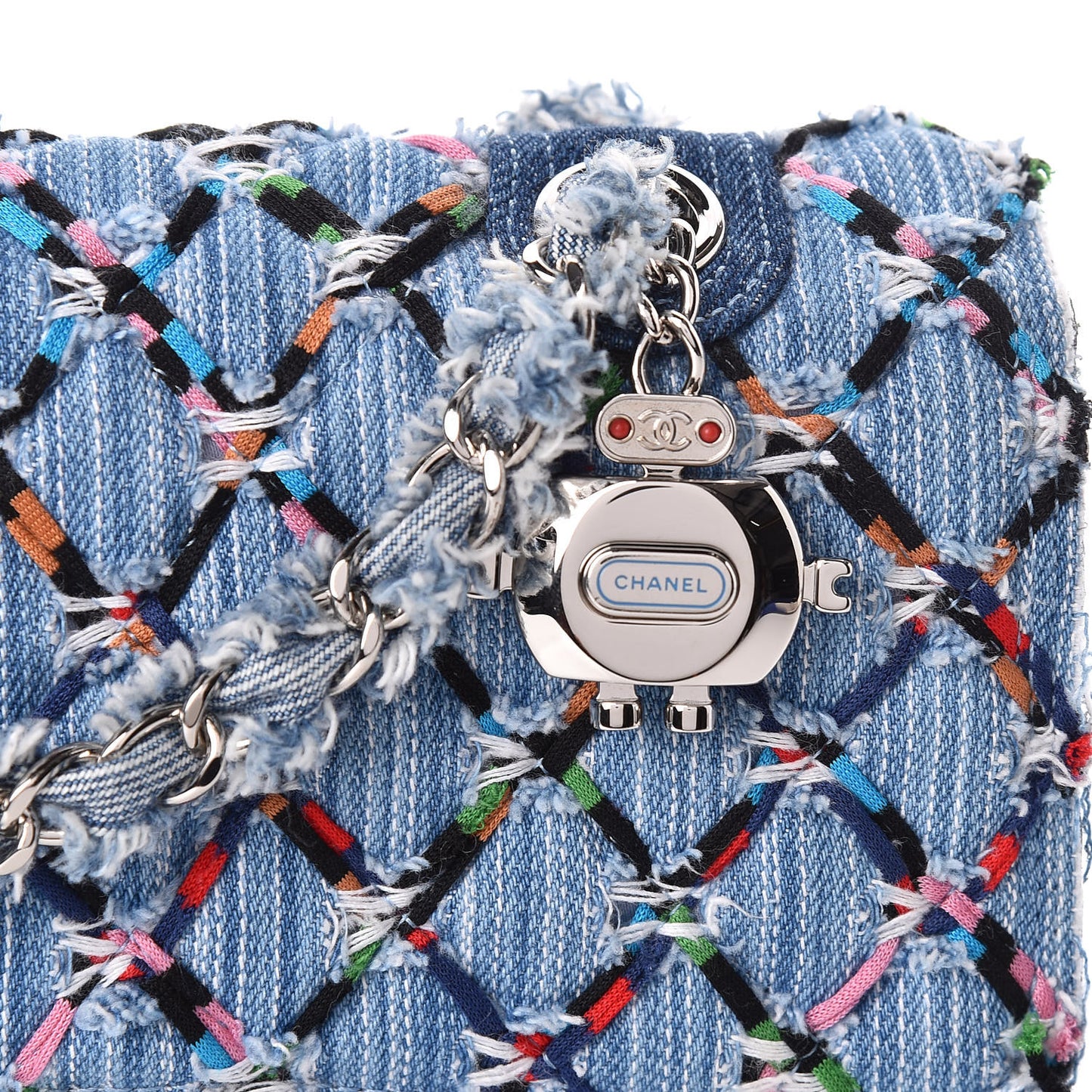 Woven Denim Medium Flap Multicolor