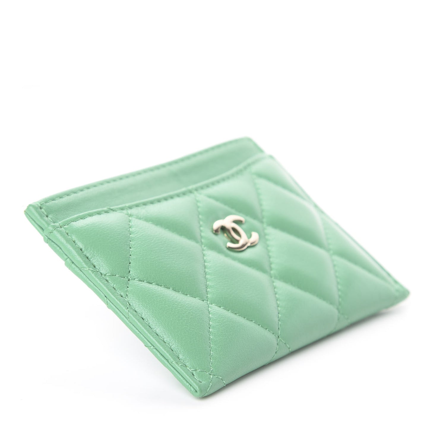 Lambskin Quilted Card Holder Green