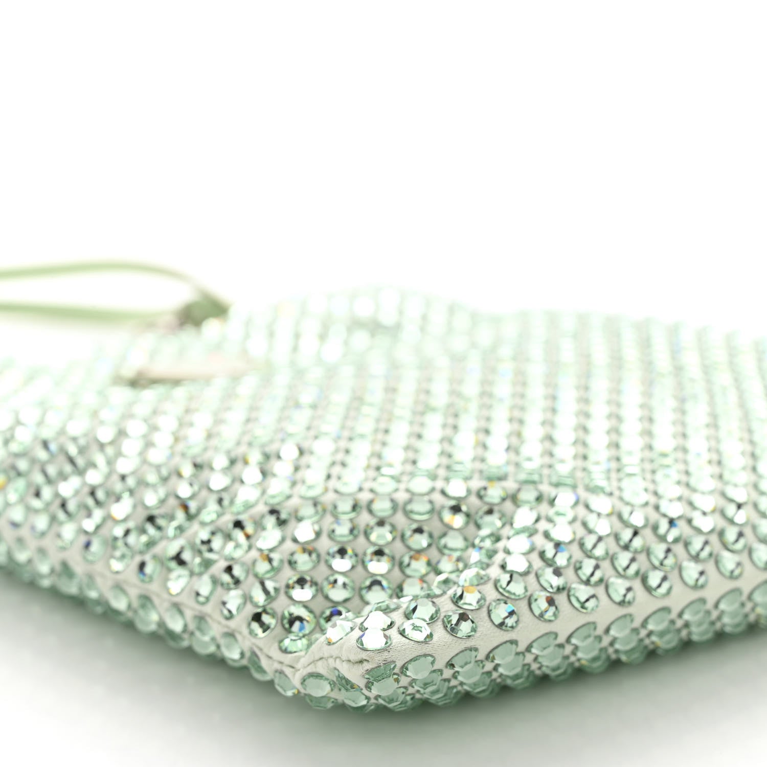 Prada Satin Crystal Metal Triangle Logo Chain Crossbody Handbag Acqua Acqua 9 of 10
