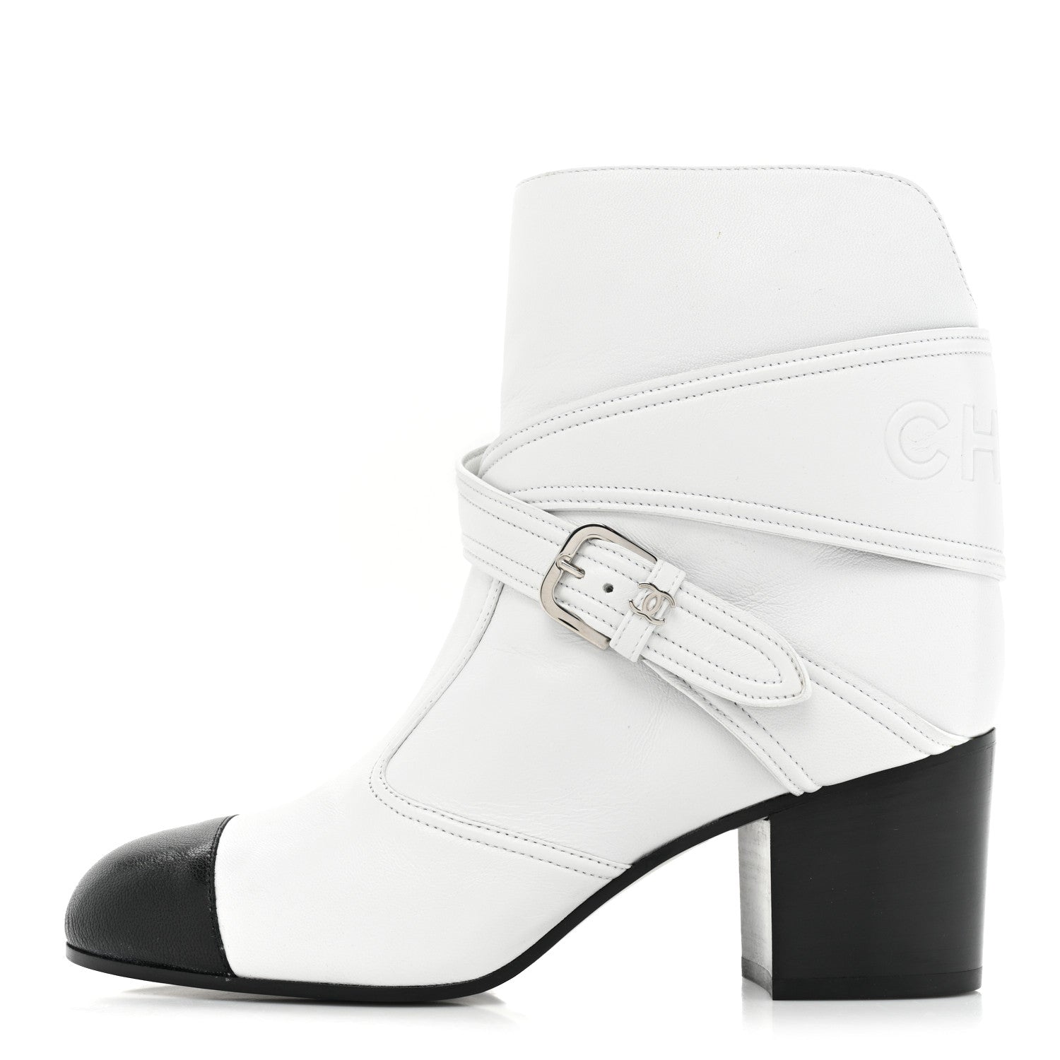 Chanel Lambskin Goatskin Cap Toe Boots 37 White Black 1 of 10