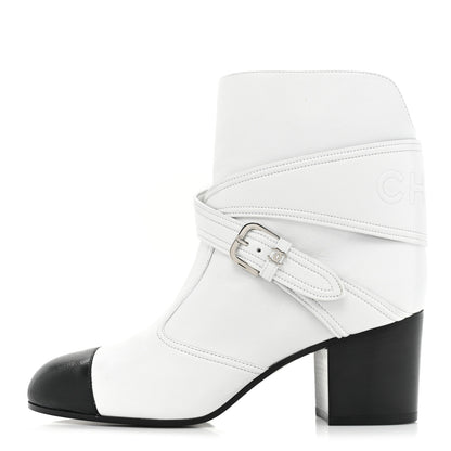 Chanel Lambskin Goatskin Cap Toe Boots 37 White Black 1 of 10