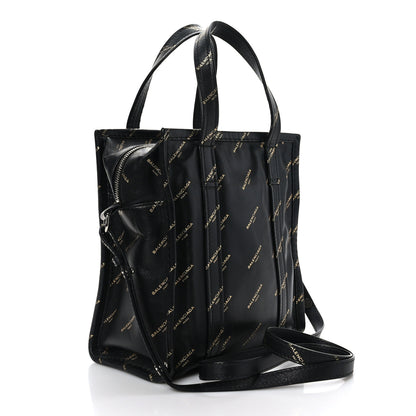 Balenciaga Calfskin Allover Logo XS Bazar Shopper Tote Black Gold 3 of 9