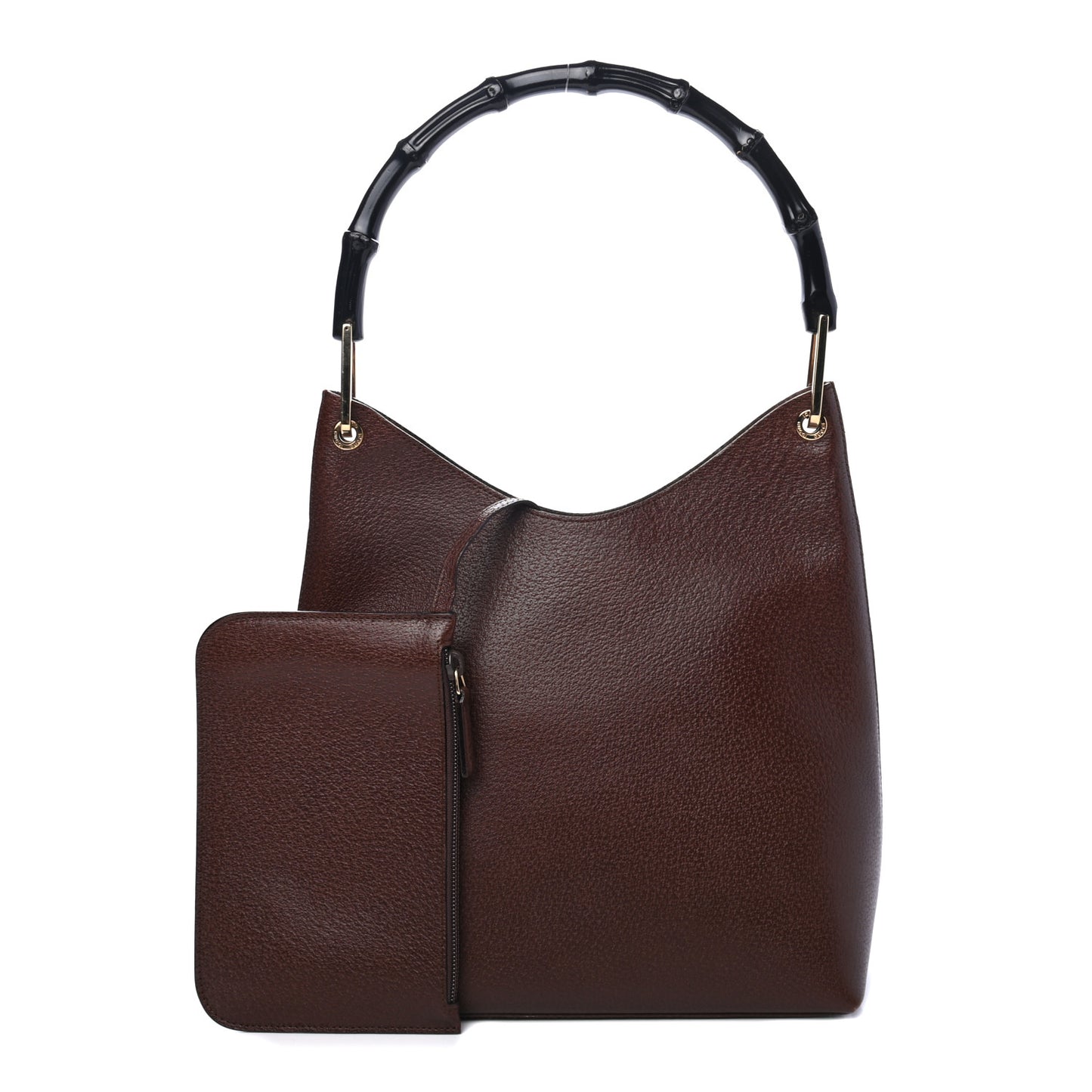 Pebbled Calfskin Bamboo Shoulder Bag Brown