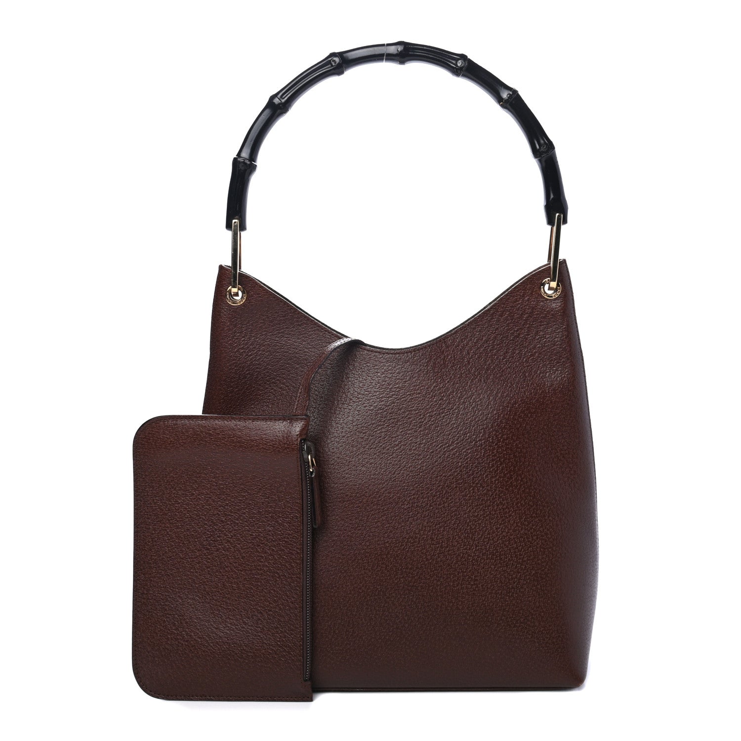 Gucci Pebbled Calfskin Bamboo Shoulder Bag Brown 1 of 10