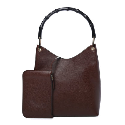 Gucci Pebbled Calfskin Bamboo Shoulder Bag Brown 1 of 10