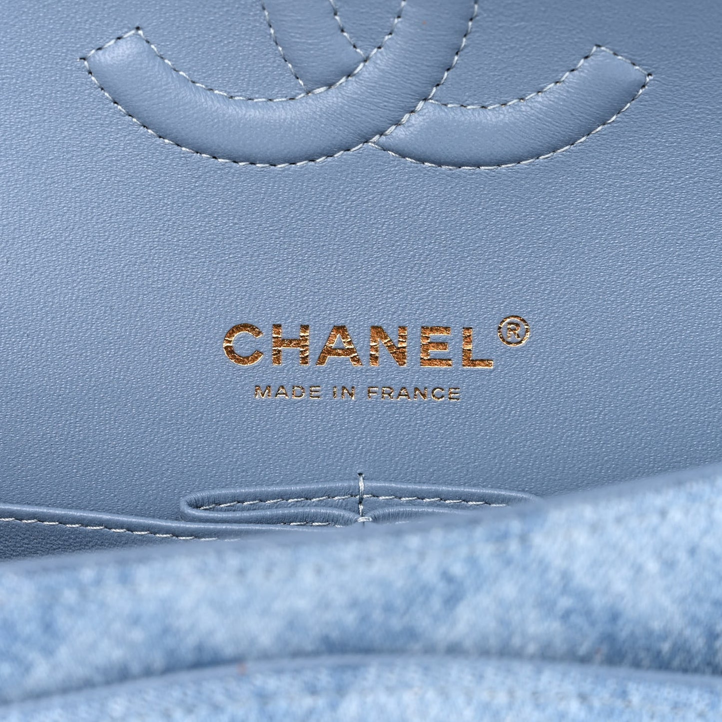 Printed Denim Quilted Medium Double Flap Light Blue