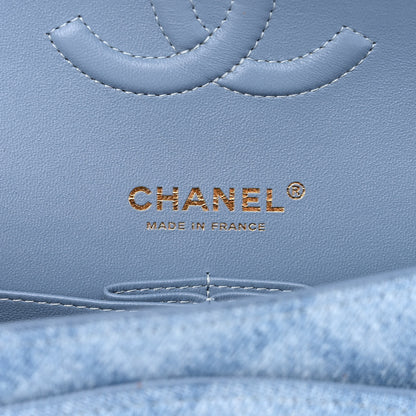 Chanel Printed Denim Quilted Medium Double Flap Light Blue 6 of 11