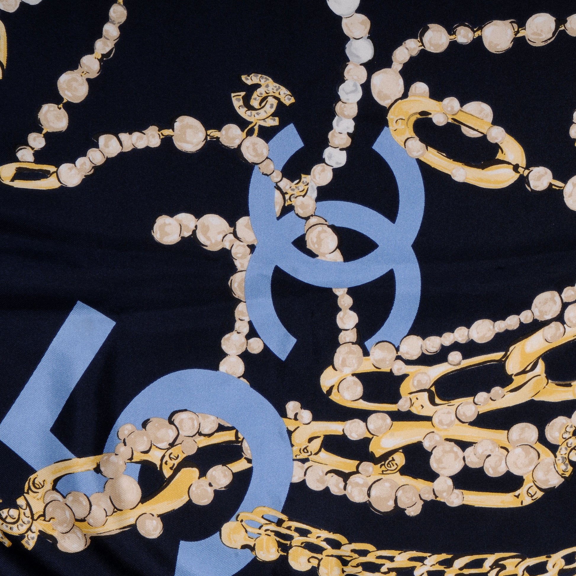 Chanel Silk Pearl N°5 CC Square Scarf Navy 1 of 3