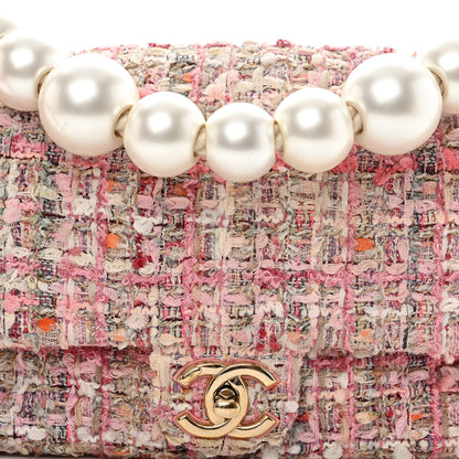 Chanel Tweed Mini Pearl Handle Flap Pink Beige Orange Ecru 7 of 10