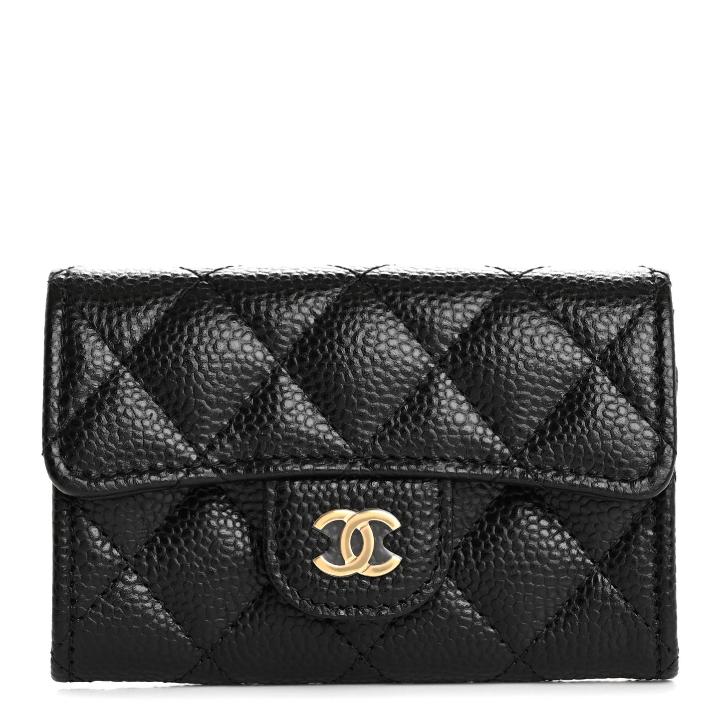 Caviar Quilted Flap Card Holder Wallet Black