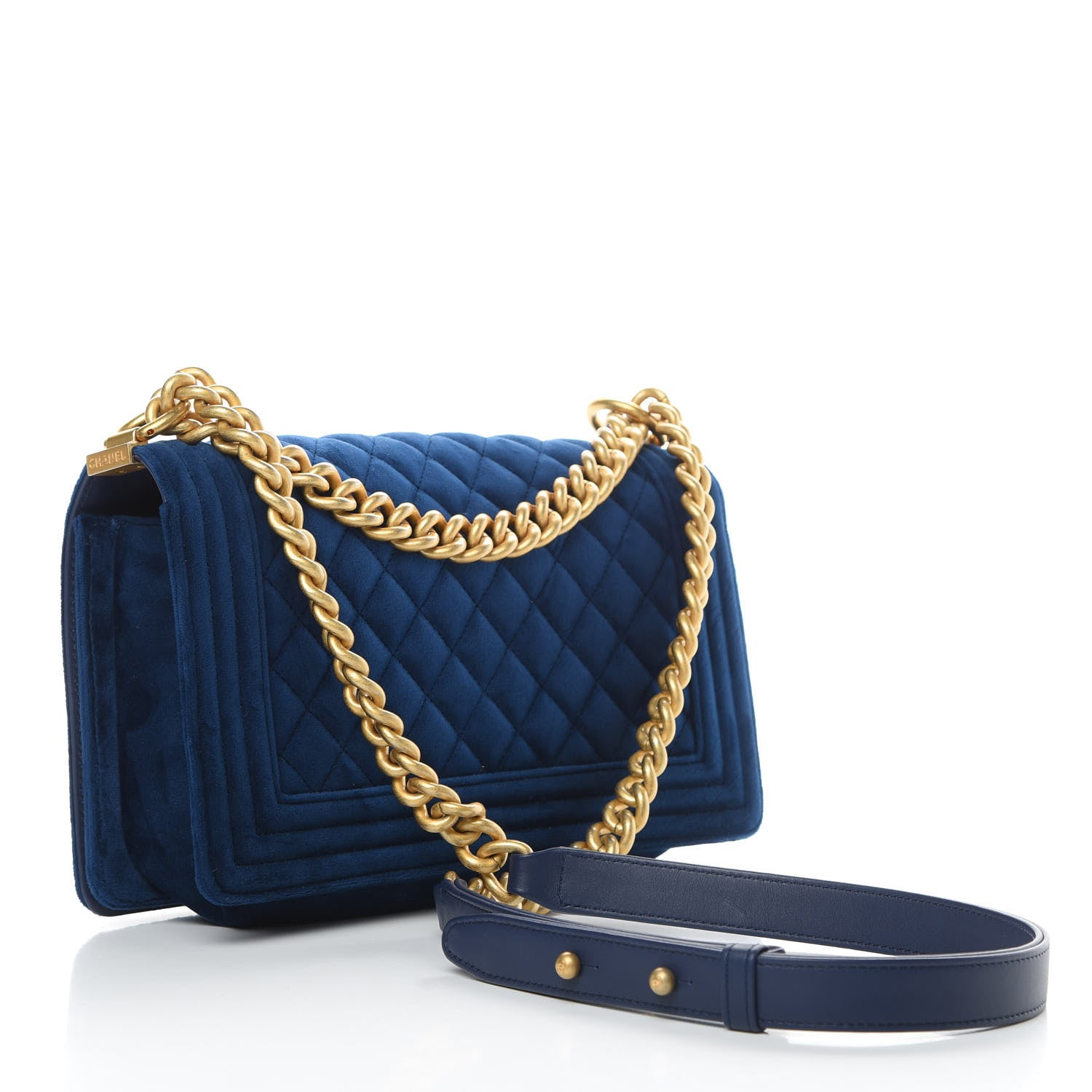 Chanel Velvet Quilted Medium Boy Flap Dark Blue 3 of 14
