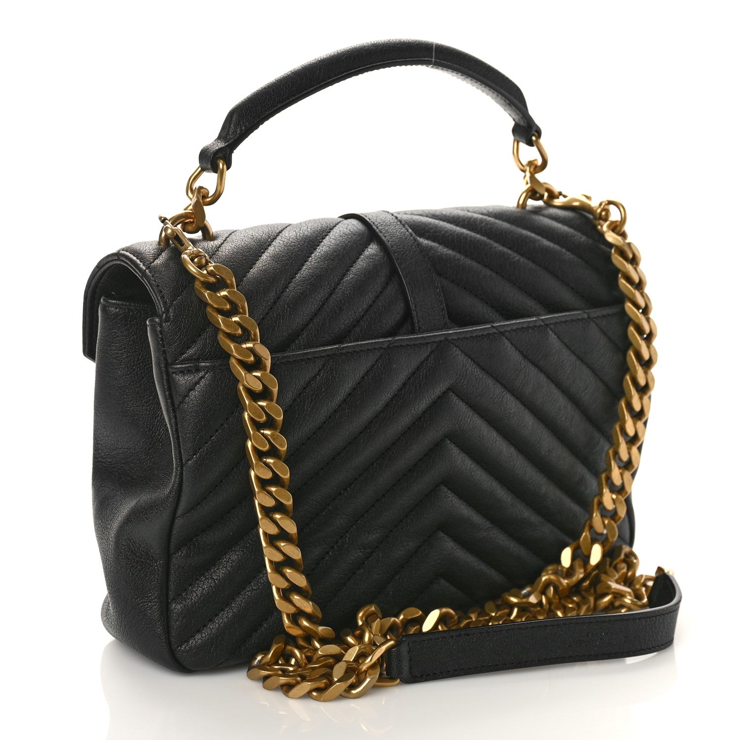 Saint Laurent Sheepskin Matelasse Chevron Monogram Medium College Bag Black 3 of 10