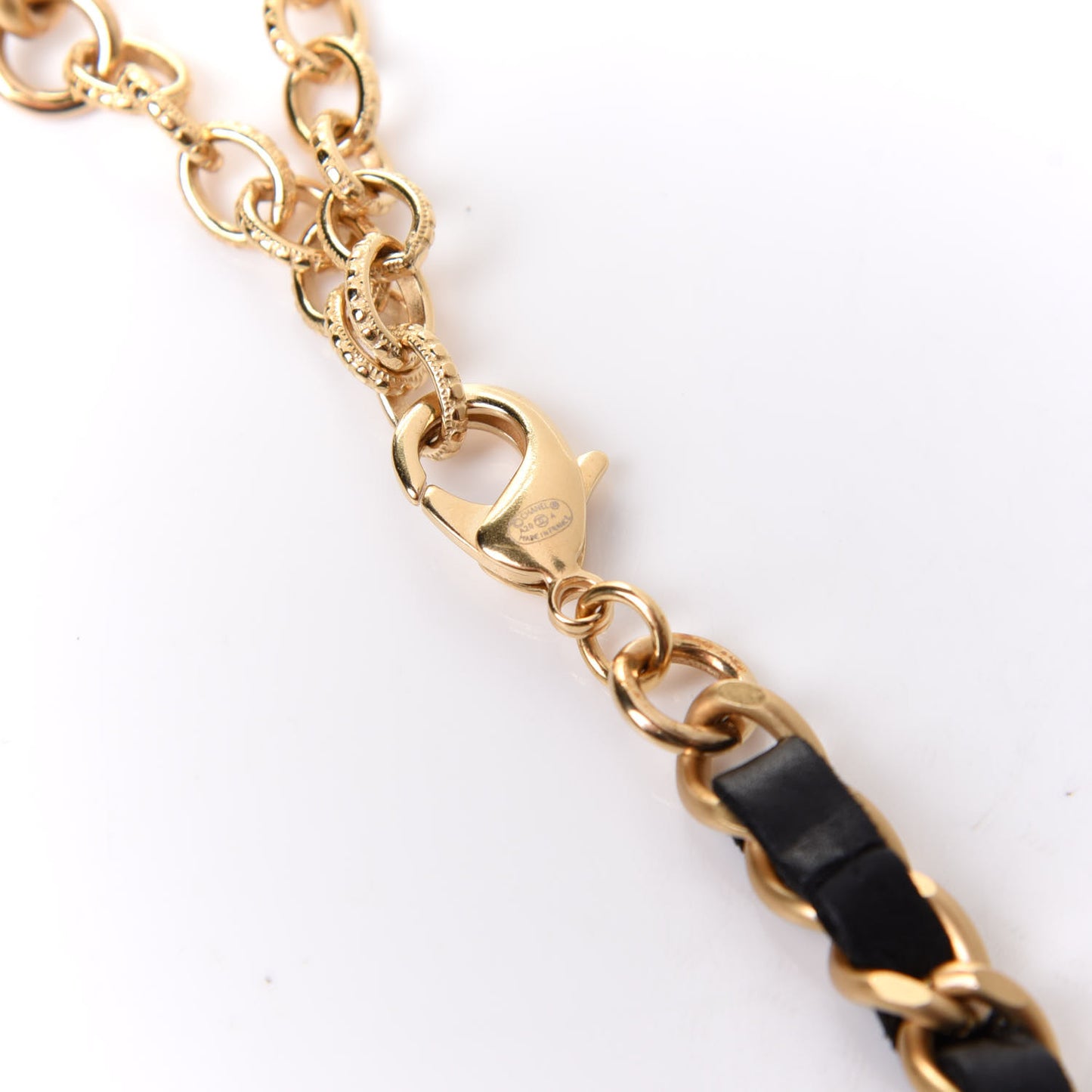 Calfskin Crystal Chain Camellia Belt 85 Black Gold