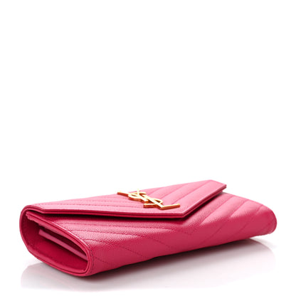 Saint Laurent Grain De Poudre Matelasse Chevron Monogram Flap Wallet Fuxia 4 of 8