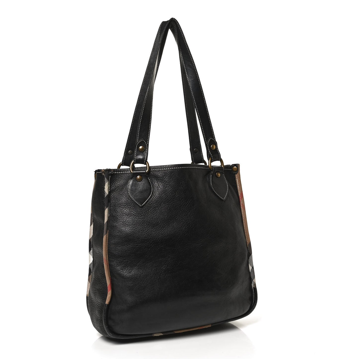Calfskin Nova Check Trim Shoulder Bag Black