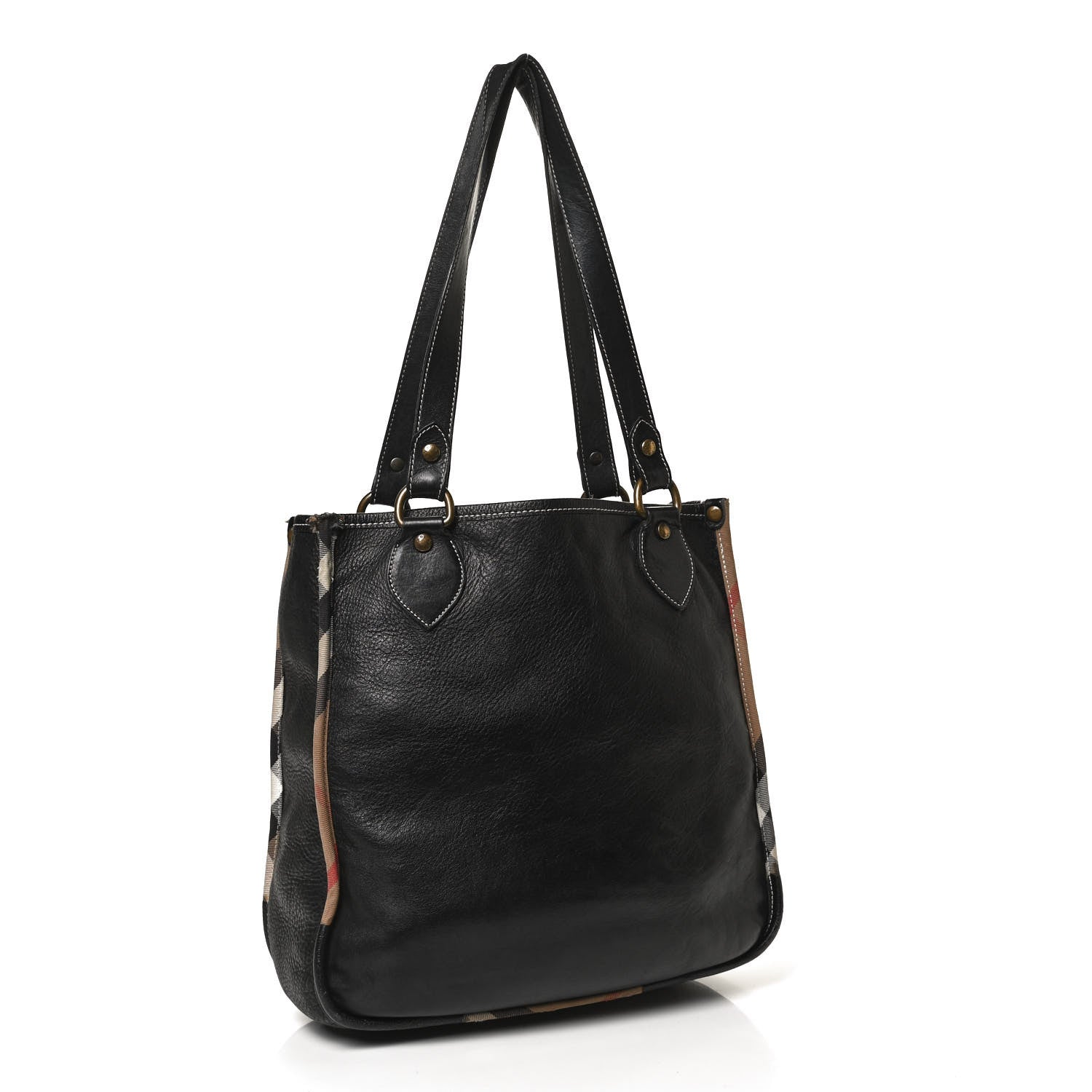 Burberry Calfskin Nova Check Trim Shoulder Bag Black 3 of 14