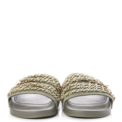 Chanel Canvas Chain Flat Sandals 38 Khaki 2 of 10