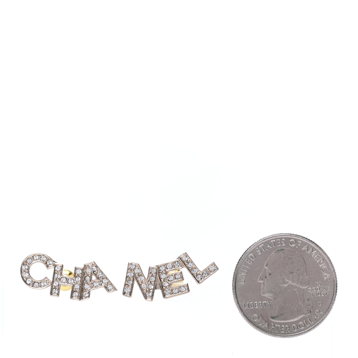 Chanel Crystal Pearl Signature Stud Earrings Gold 2 of 5