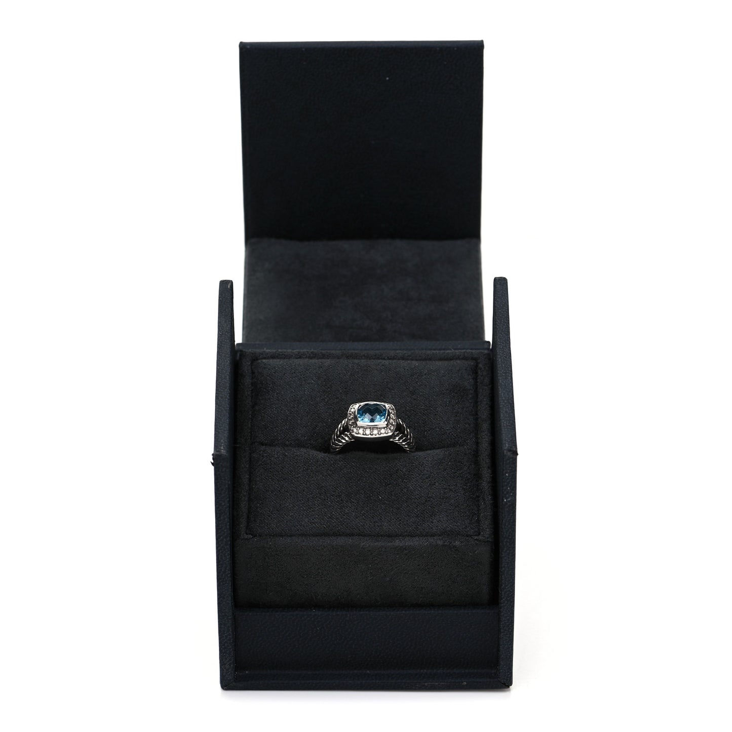 Sterling Silver Diamond Blue Topaz 7mm Petite Albion Ring 49 5