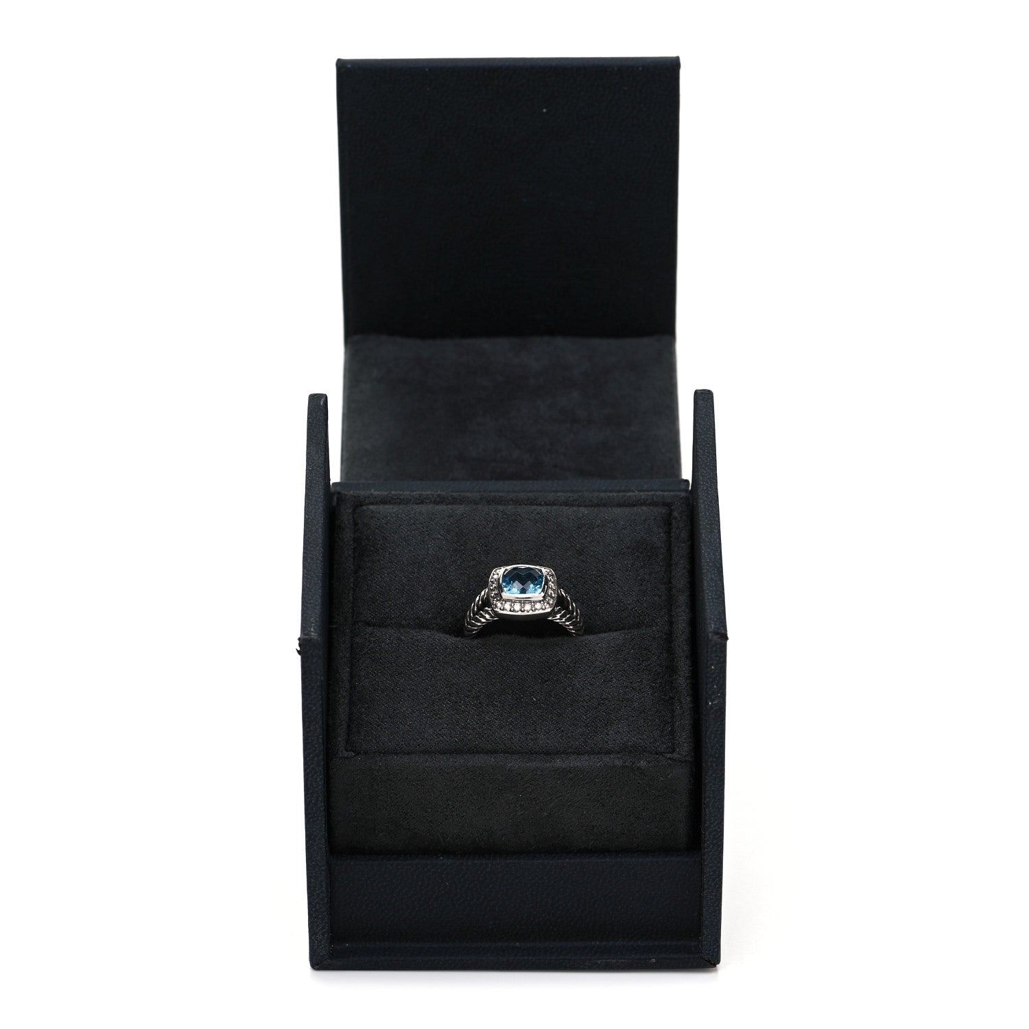 David Yurman Sterling Silver Diamond Blue Topaz 7mm Petite Albion Ring 49 5 5 of 5