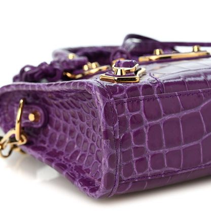 Balenciaga Calfskin Crocodile Embossed Gold Metallic Edge Hardware Nano City Purple 10 of 11