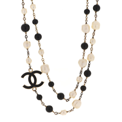 Chanel Pearl Bead Enamel CC Long Necklace Black Light Gold 1 of 6
