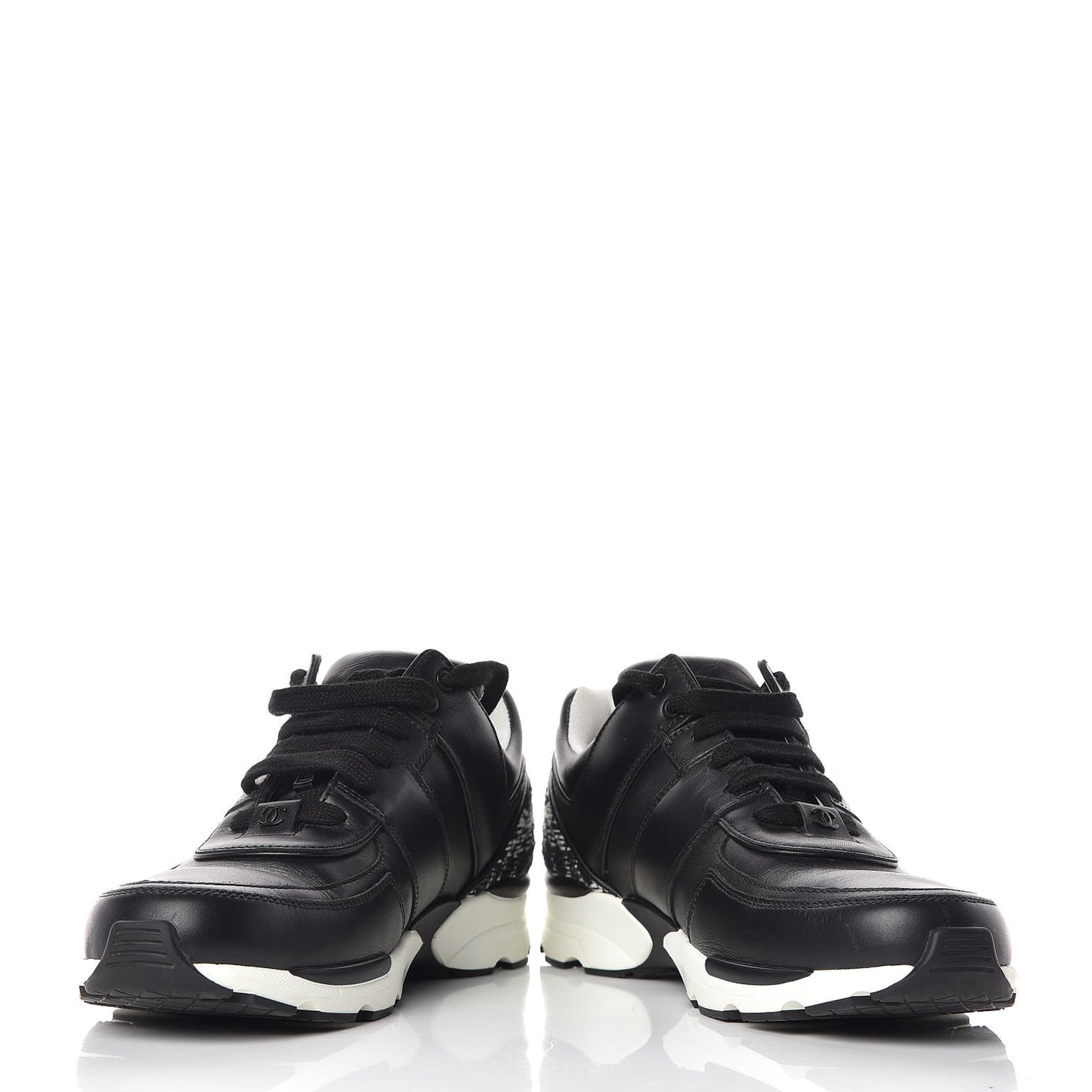 Calfskin Tweed Womens Sneakers 40 Black White