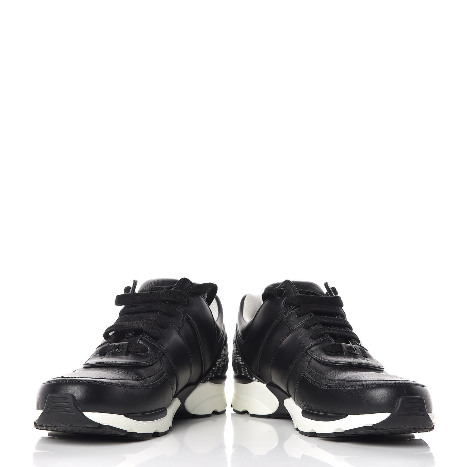 Chanel Calfskin Tweed Womens Sneakers 40 Black White 5 of 10