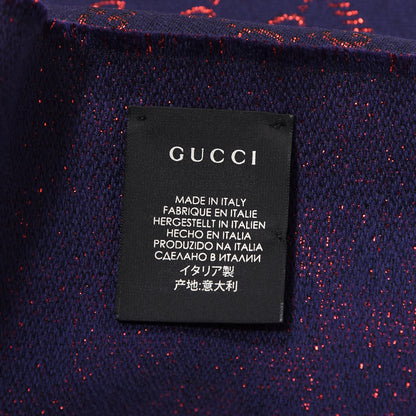 Gucci Wool Silk Jacquard GG Monogram Stenix Scarf Navy Red 3 of 4