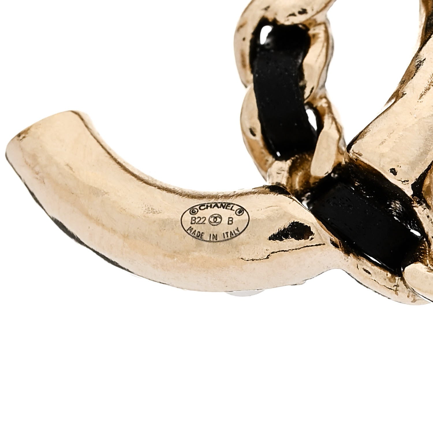 Chanel Pearl Lambskin Chain CC Stud Earrings Gold Black 4 of 5