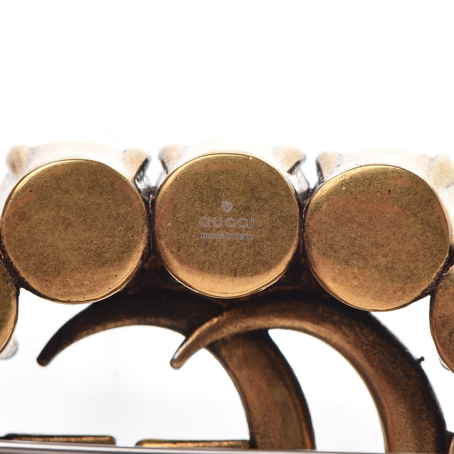 Metal Crystal Double G Brooch Aged Gold