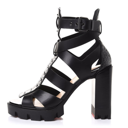 Christian Louboutin Calfskin Crocodile Embossed Platform Sandals 37.5 Black 1 of 8