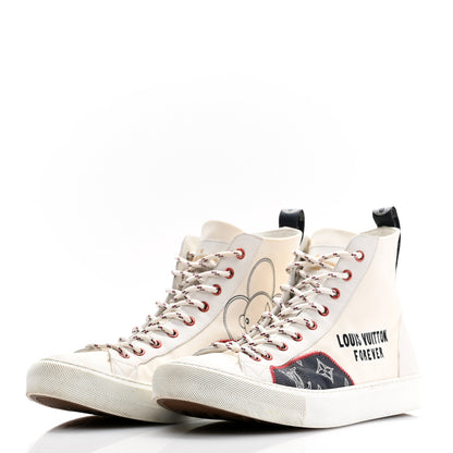 Louis Vuitton Canvas LV Forever Mens Tattoo Sneaker Boots 10.5 White 3 of 11