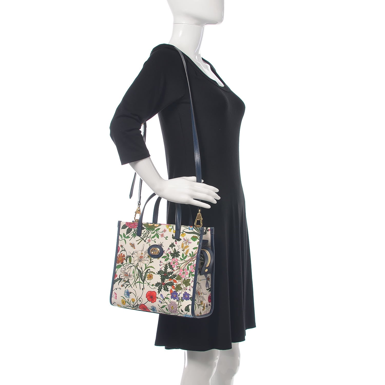 Gucci Canvas Medium Flora Tote White Multicolor Blue Agata 2 of 10