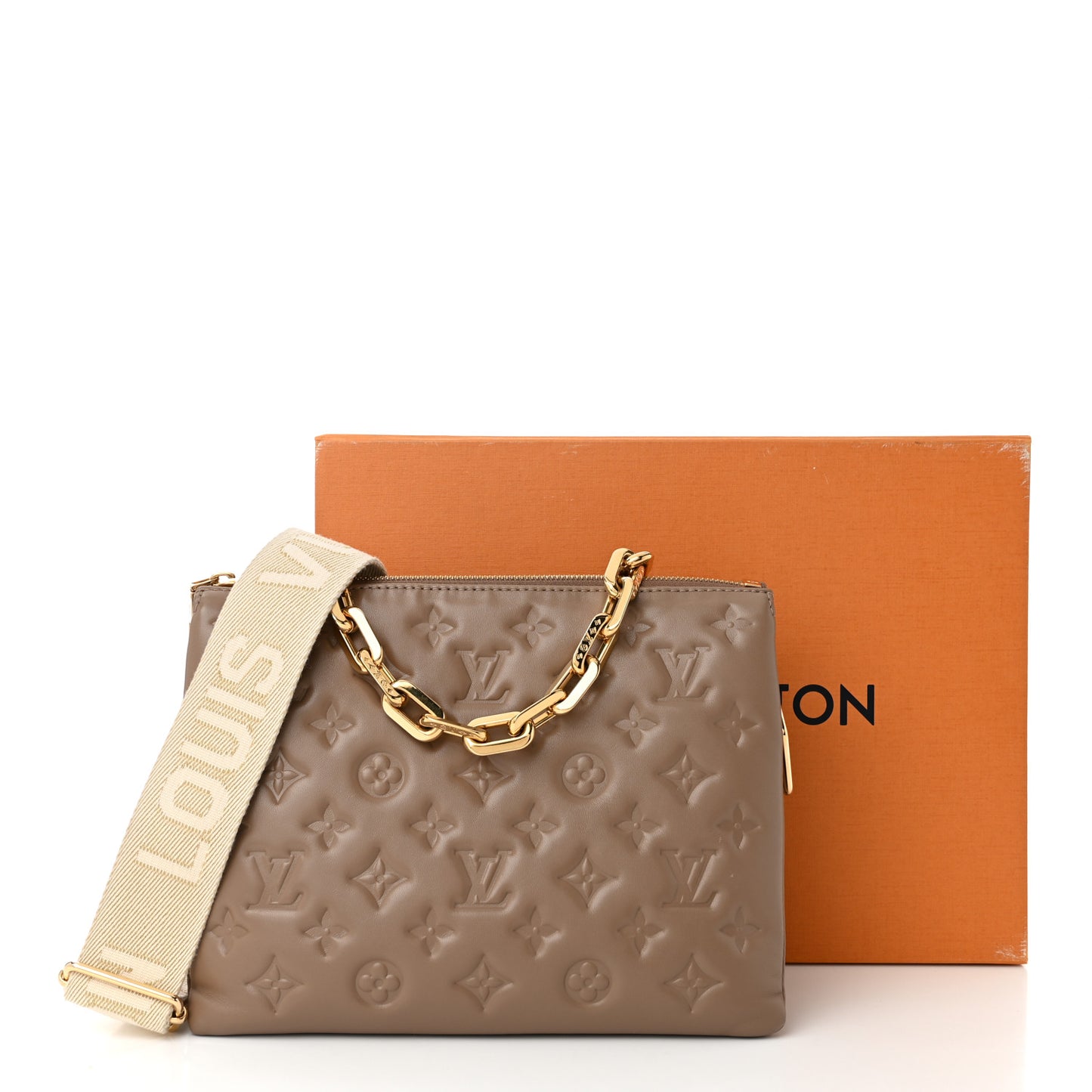 Lambskin Embossed Monogram Coussin PM Taupe