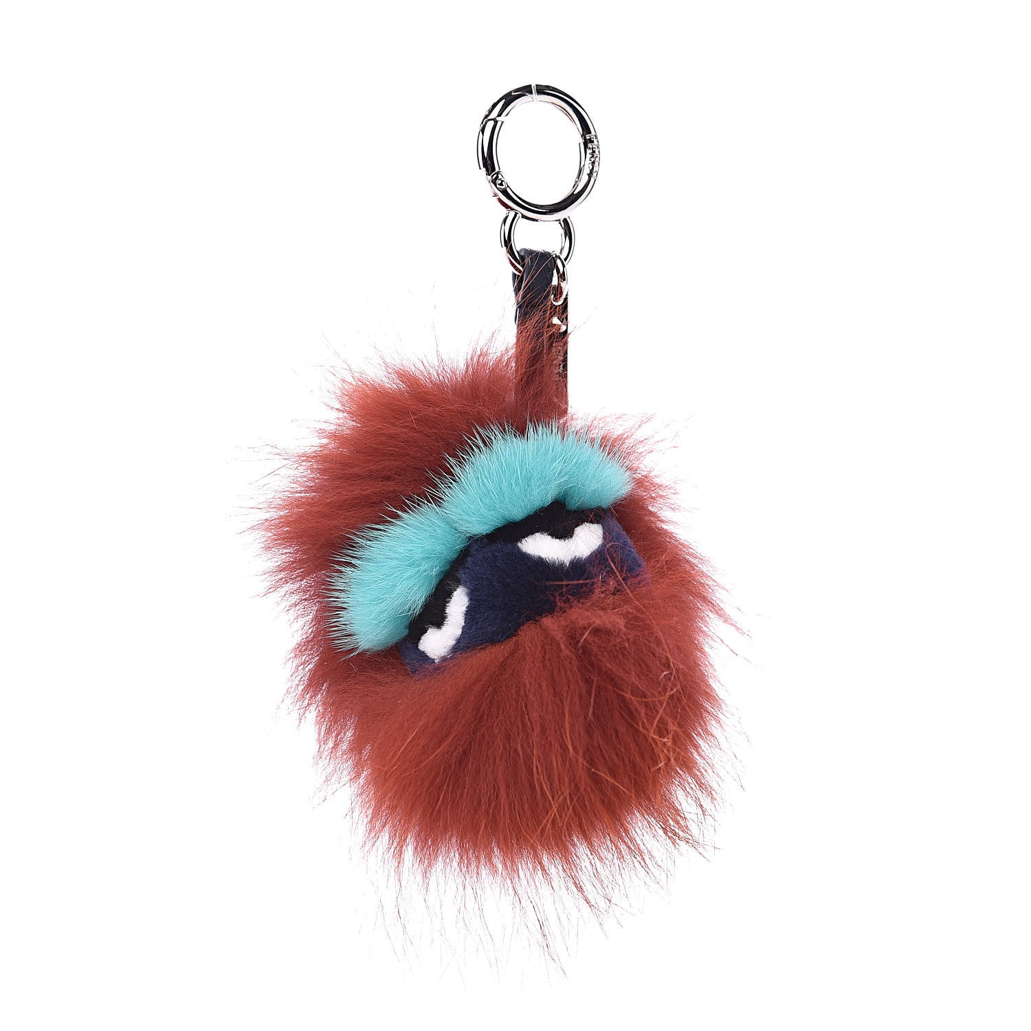 Fendi Fox Mink Rabbit Fur Vitello Dolce Blueminous Monster Bag Bug Charm Rust Turquoise 1 of 4