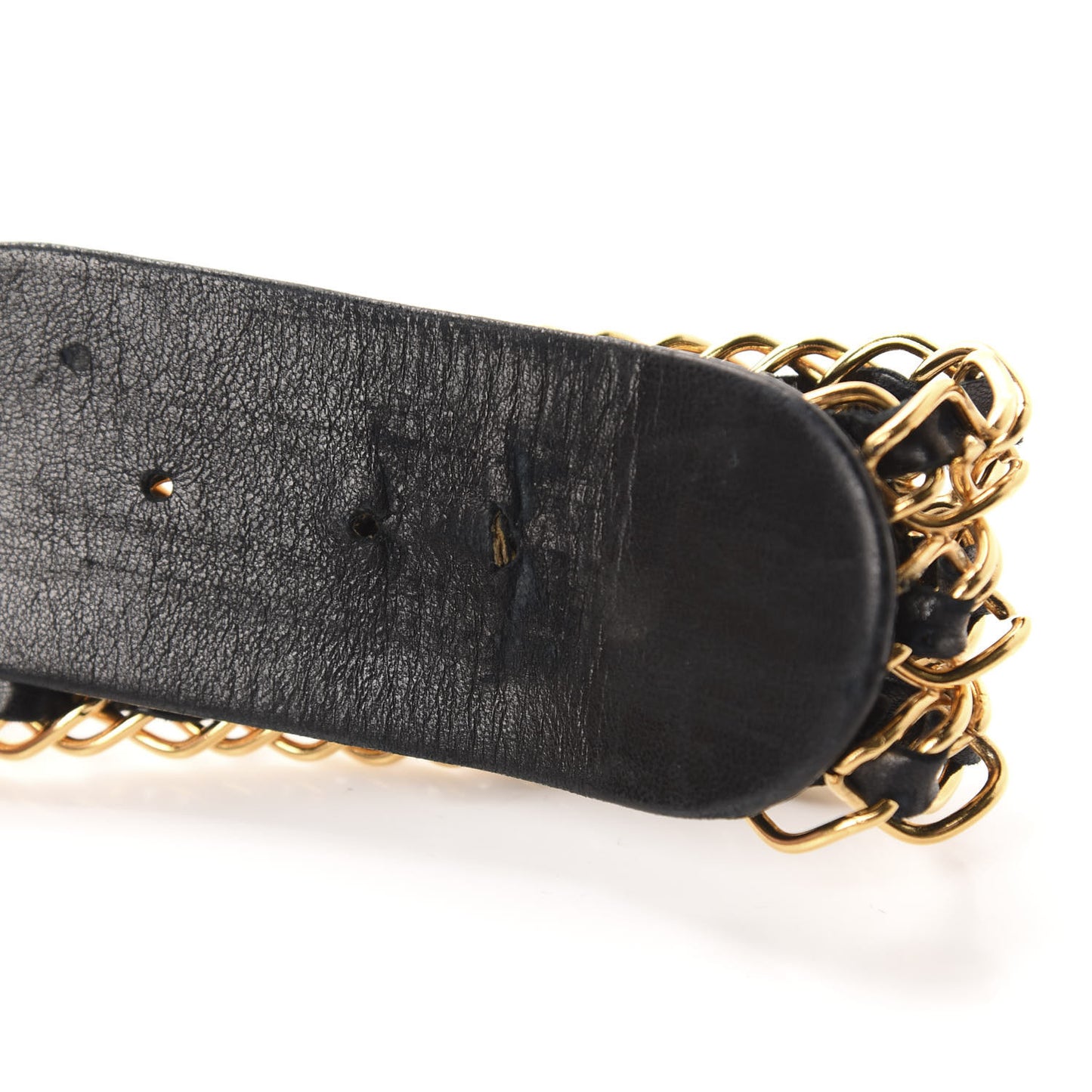 Lambskin Chain Wide CC Belt 95 38 Black Gold