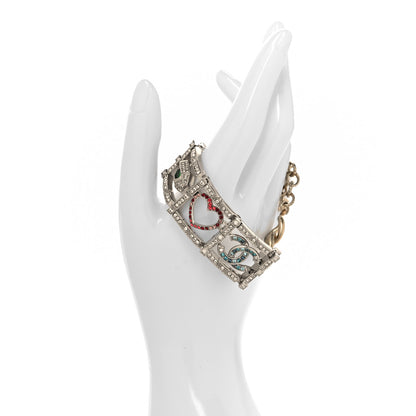 Chanel Baguette Crystal Eye Heart CC Bracelet Silver Multicolor 2 of 5