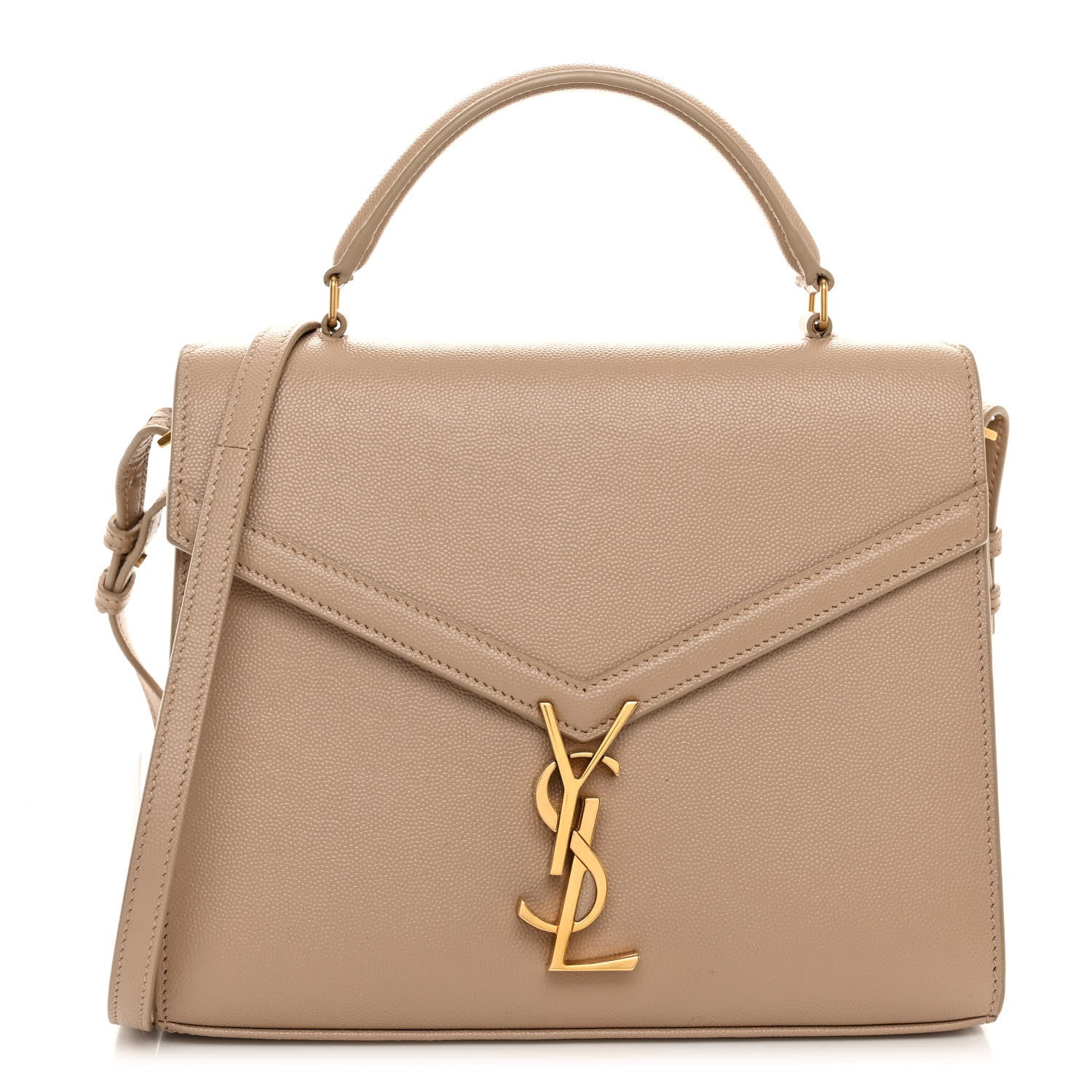 Saint Laurent Grain de Poudre Medium Classic Monogram Cassandra Top Handle Dark Beige 1 of 8