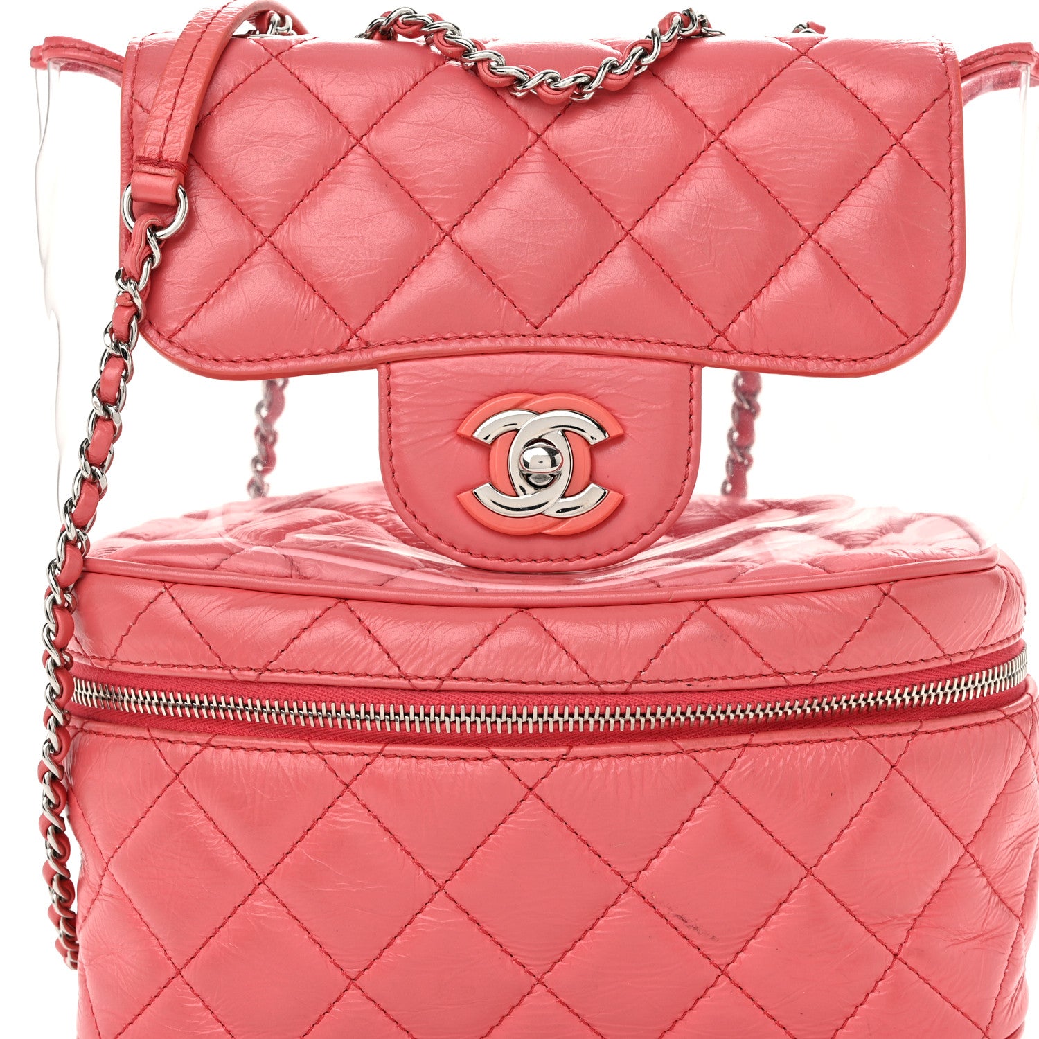 Chanel Crumpled Calfskin PVC Quilted Flap Pink 8 of 12