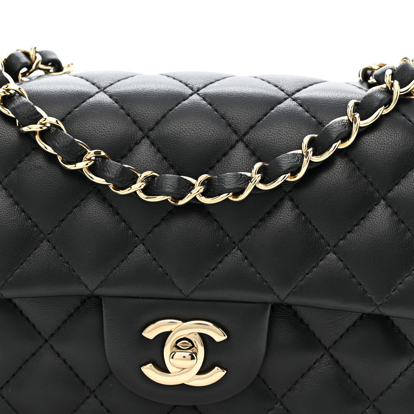 Lambskin Quilted Mini Rectangular Flap Black
