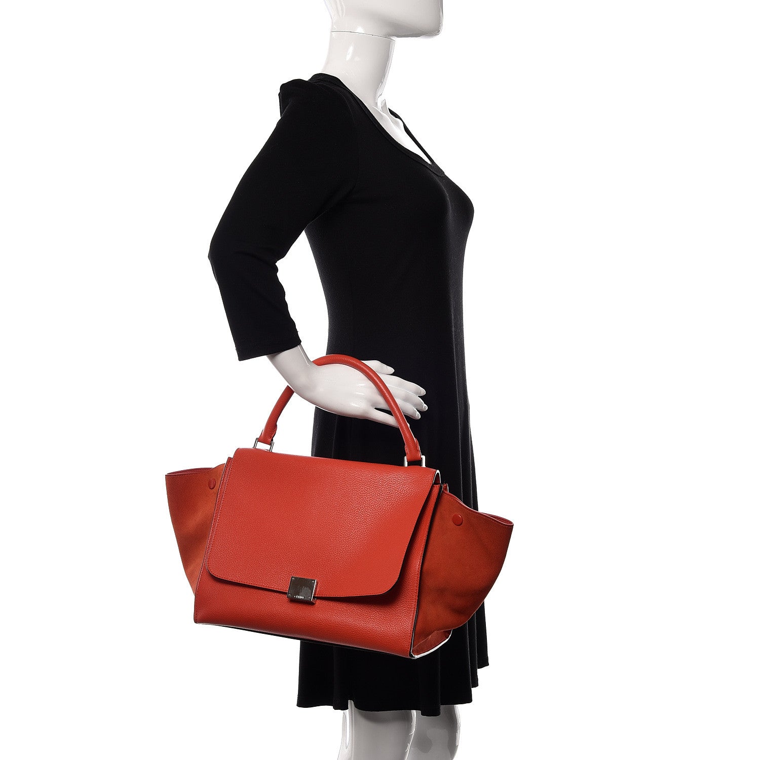 Celine Drummed Calfskin Suede Medium Trapeze Vermillion 2 of 12