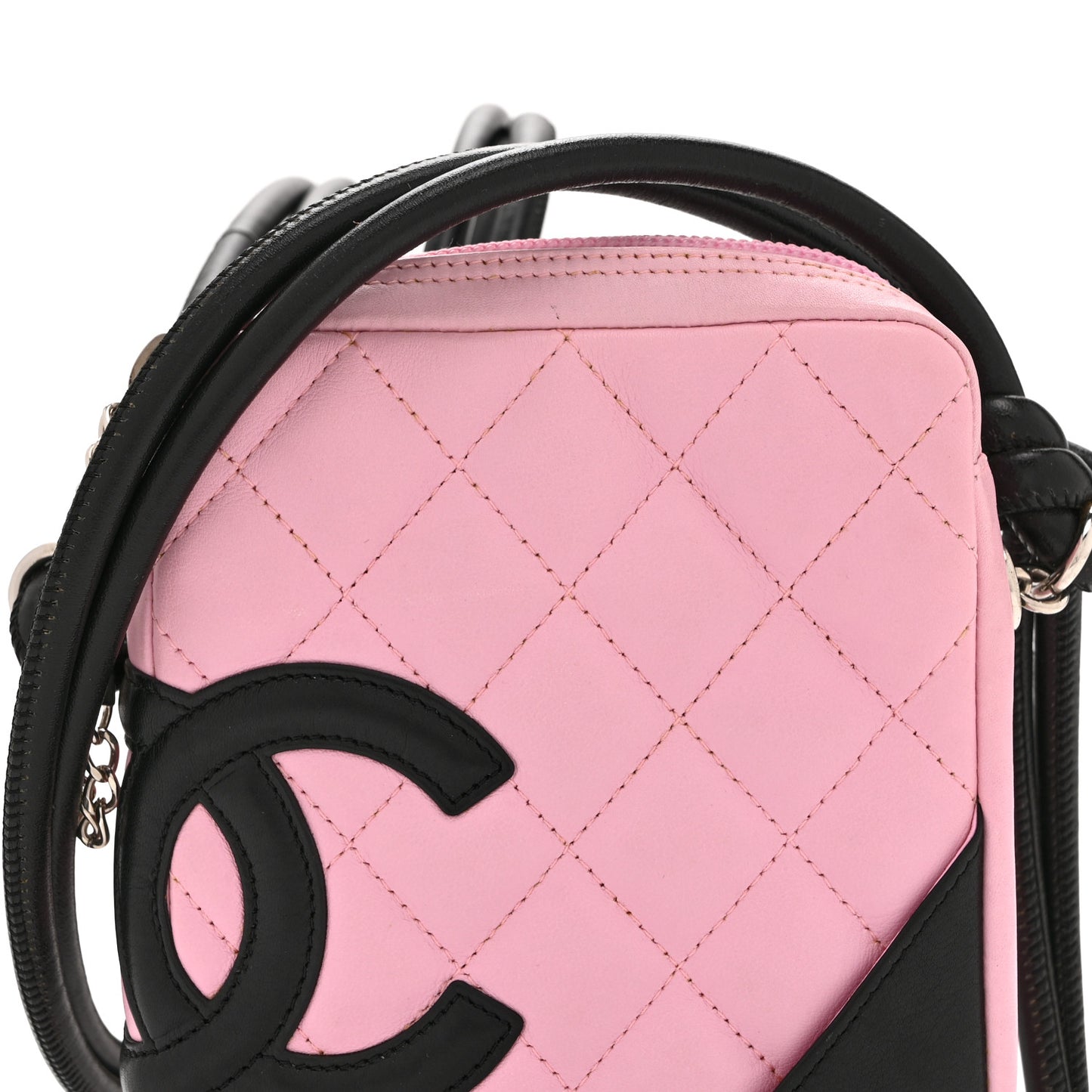 Calfskin Quilted Small Cambon Messenger Pink Black