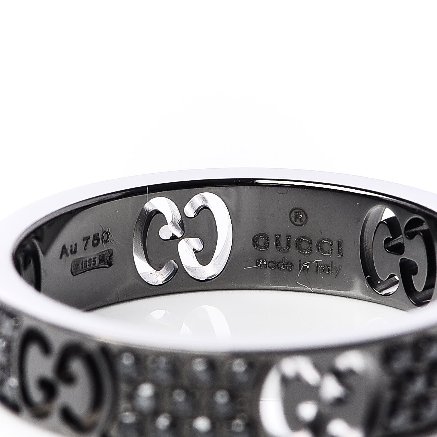 Gucci Ruthenium Black Diamond Icon Thin Band Ring 51 5.75 4 of 6