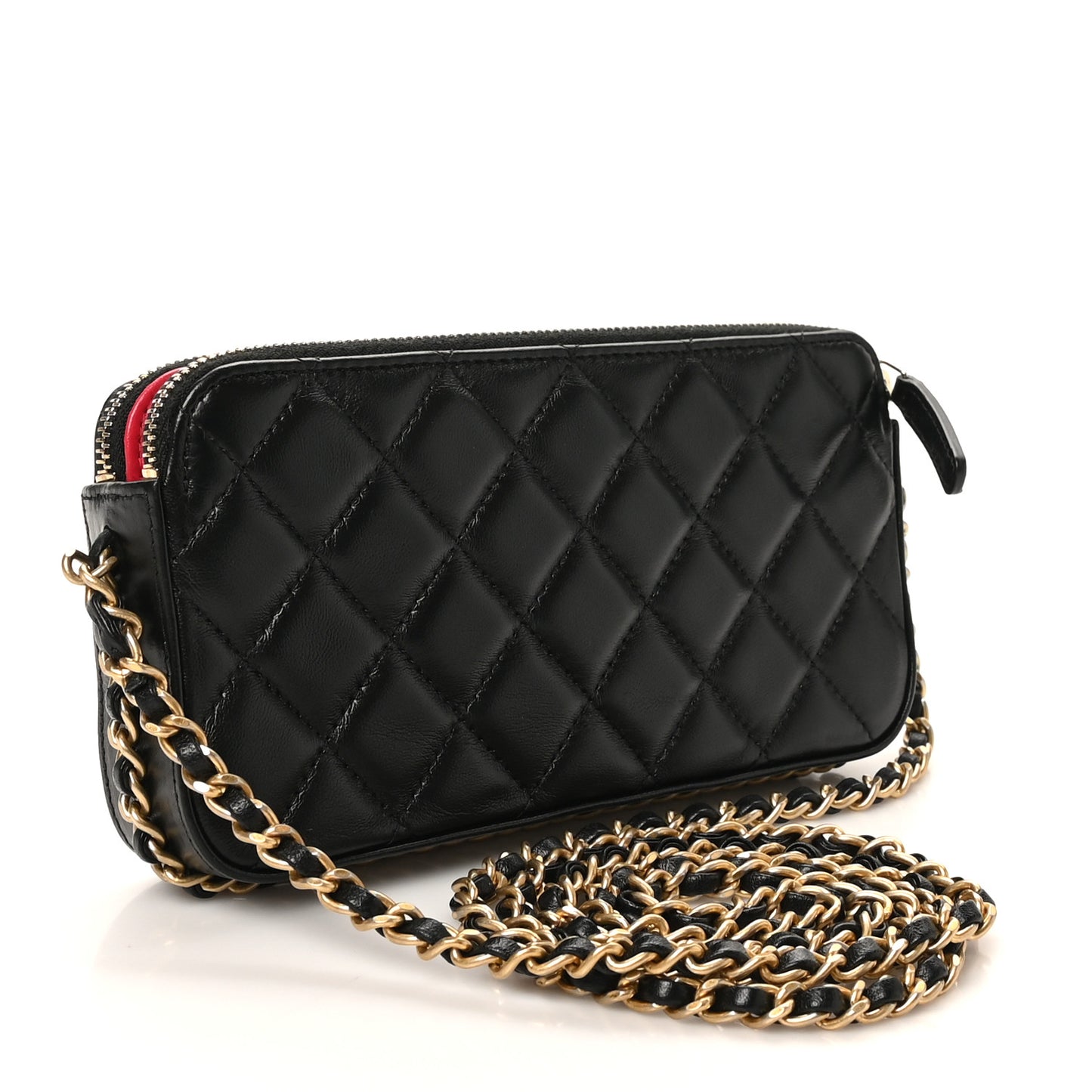 Lambskin Quilted Small Clutch With Chain Black