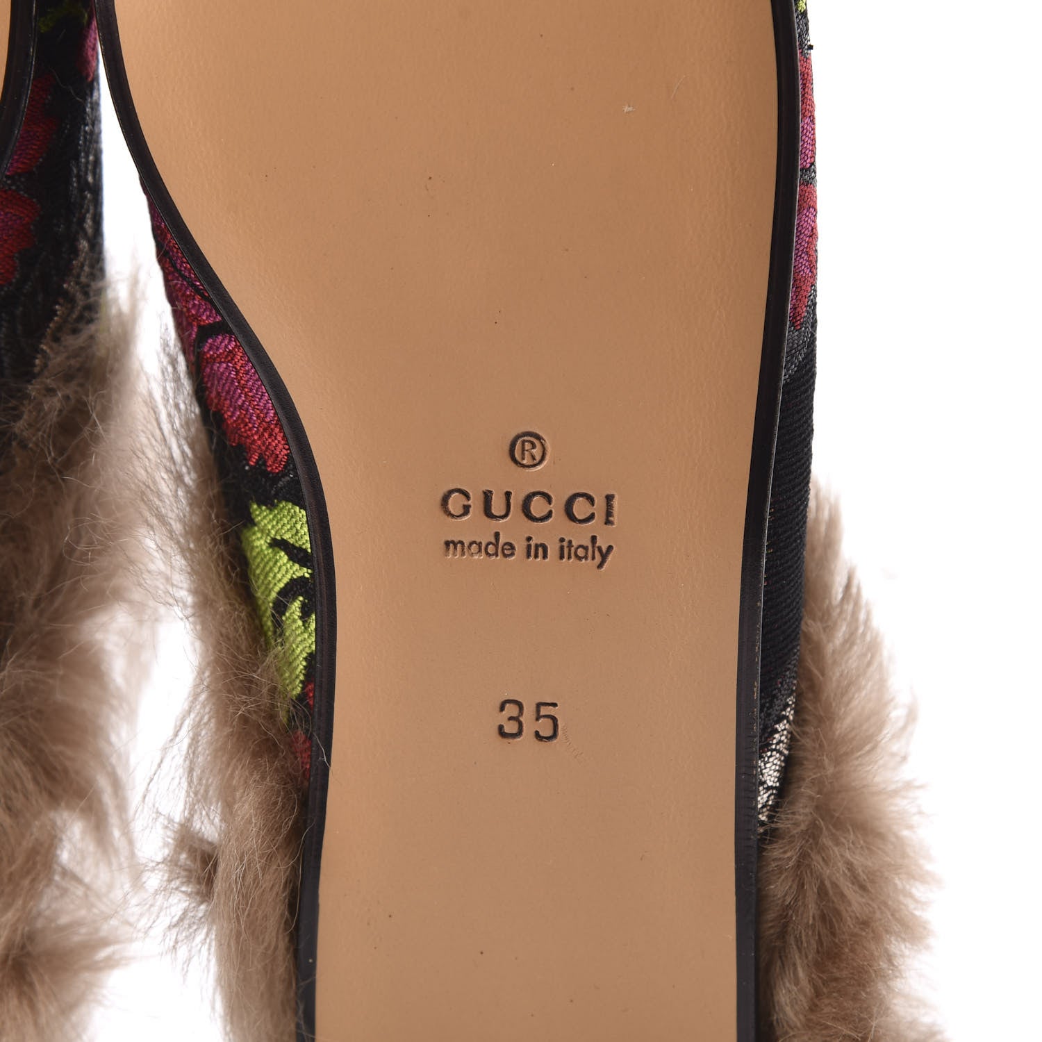 Gucci Brocade Fur Floral Womens Princetown Slippers 35 Black Anthracite 7 of 8