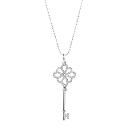 Tiffany 18K White Gold Diamond Knot Key Pendant Necklace 4 of 7