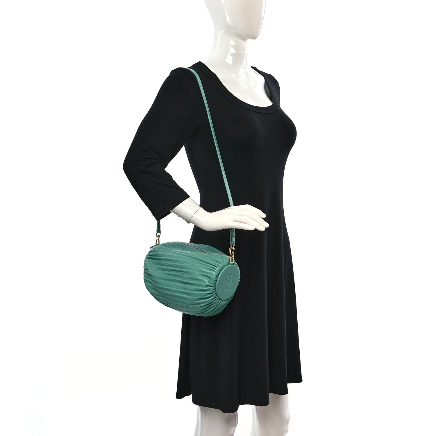 Loewe Lambskin Pleated Bracelet Pouch Shoulder Bag Fresh Mint 2 of 8