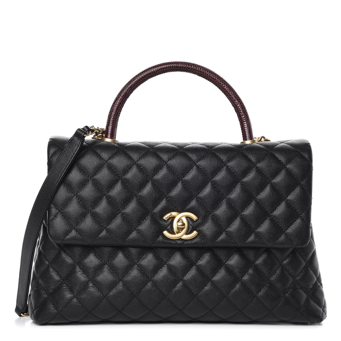 Caviar Lizard Quilted Medium Coco Handle Flap Black